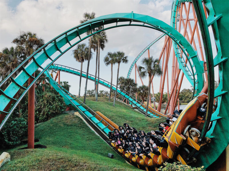 People on a roller coaster